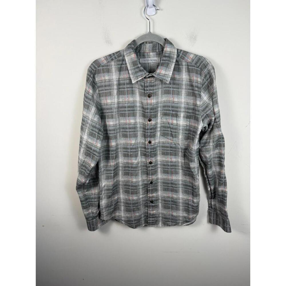 Outerknown Organic Cotton & Linen Plaid Light Flannel LS Shirt Mens Small